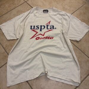 USPTA Vintage White Graphic Tee with Red Star and Navy Text